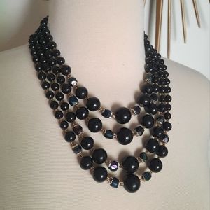 🍄 Vintage Japan Tiered Beaded Necklace Black